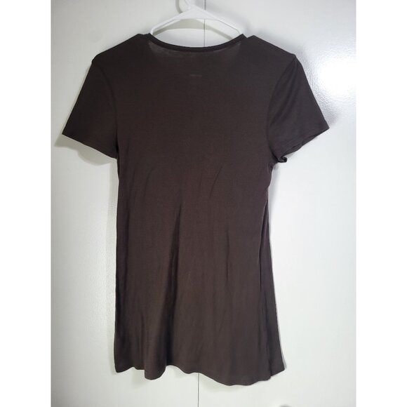 Old Navy Women's L Brown Short Sleeve Long Length T Shirt Y2k Skater Style - Picture 3 of 9